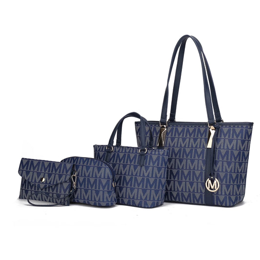 by Mia K. Marimar Women'S Tote Bag with Pouch and Wristlet, Signature 4 Piece Set - Navy Blue